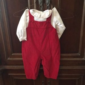 Petit Ami red longall with Peter Pan collar shirt